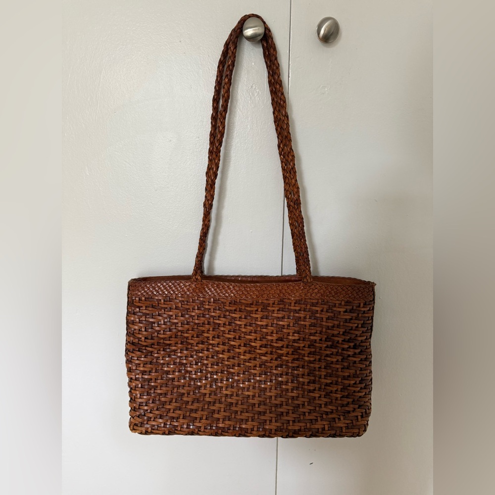 Woven Leather Tote Bag in Brown - Picture 4 of 12